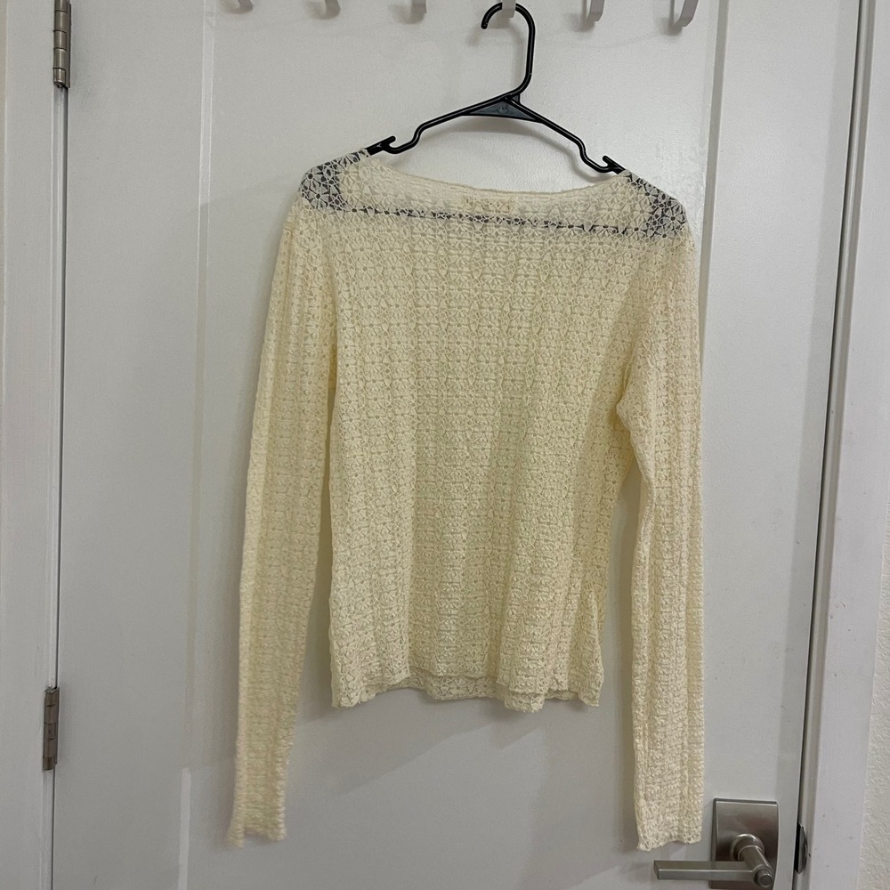 Natural Life Mesh Floral Cream Eyelet Blouse Cottagecore Boho Hippie - Picture 5 of 6